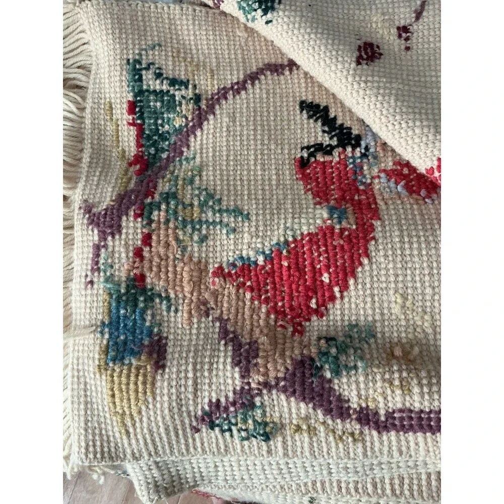 Vintage Hand Embroidered English Fox Hunt Blanket Throw 54x80 Hunting Scene
